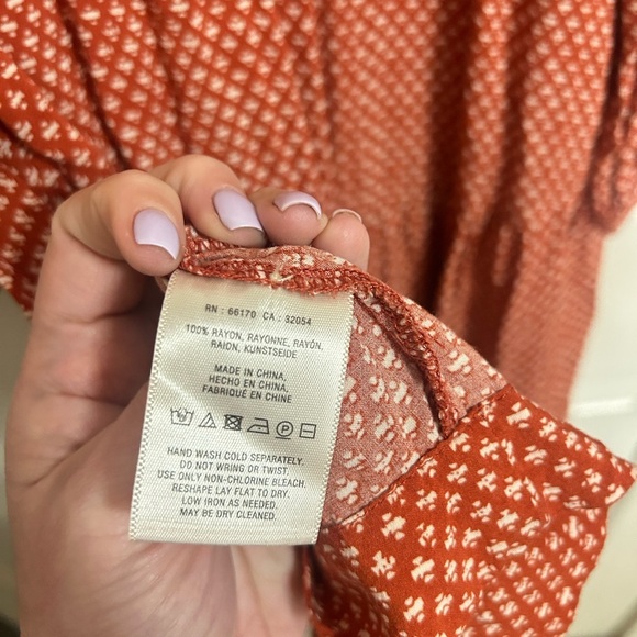 Anthropologie Holding Horses Tunic Orange White Printed Button Down Rayon XS - Picture 4 of 6